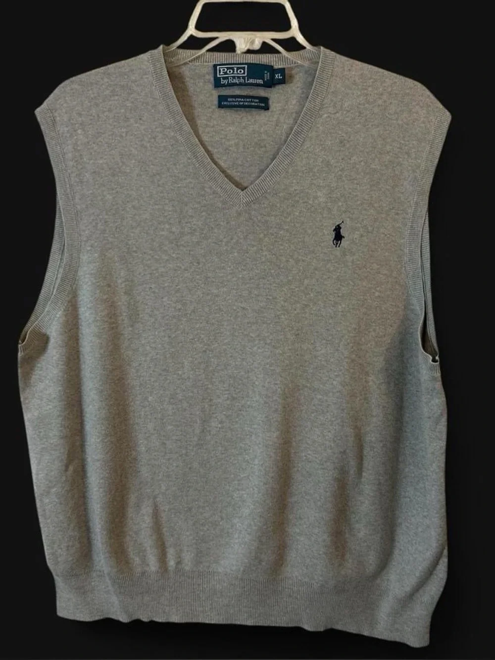 Ralph Lauren Men’s Heathered Gray V-Neck Sweater Vest 100% Pima Cotton